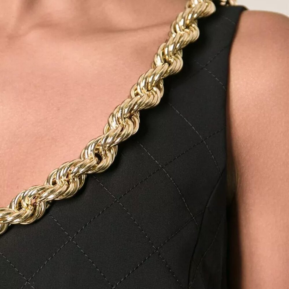 MOSCHINO COUTURE Black Quilted Gold Chain Lined Dress Italian IT 44 USA 10 NWT